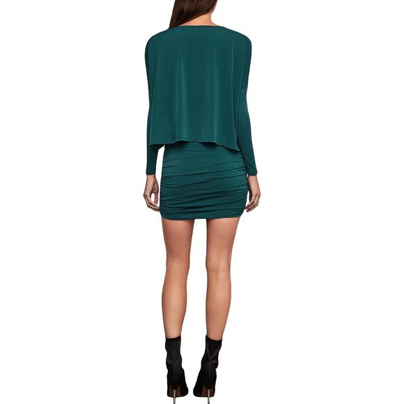 BCBGMAXAZRIA Womens Green Gathered Popover Cocktail Mini Dress Imperfections - Picture 2 of 5